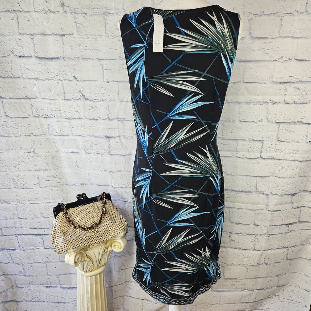 NWT White House Black Market Size M Teal Palm Print Sleeveless Sheath Dress $120 - Picture 5 of 12